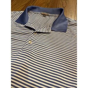 Peter Millar Summer Comfort Men's 2XL Blue White Stripe Golf Polo Shirt Bali Hai